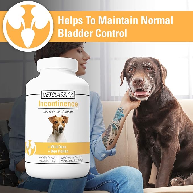 Vet Classics Bladder, Incontinence Support Dog Supplement – Supports Bladder Health for Dogs, Helps With Pet Incontinence – Includes Phytoestrogens, Botanicals – Chewable Tablets – 120 Ct.