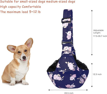 MOSISO Dog Cat Sling Carrier, Pet Dog Carrier Camellia Tote Bag Hands Free Adjustable Padded Strap Breathable Polyester Soft Carrying Travel Shoulder Bag with Front Pocket for Small Dog Cat, Blue
