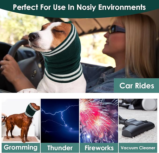 IECOii Calming Headband for Dogs,Dog Calming Hood Dog Noise Canceling for Fireworks,Thunderstorms,Quiet Dog Ear Covers for Blow Drying/Pet Grooming,Dog Neck and Ear Warmer for Medium Dogs,Green-M