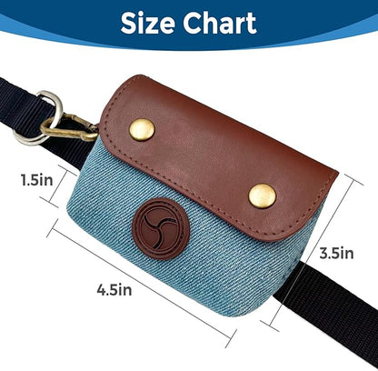 Dog Poop Bag Holder, Portable Dog Poop Bag Dispenser with 1 Metal Clip, Jeans & PU Leather Poop Pag Polders for Leashes