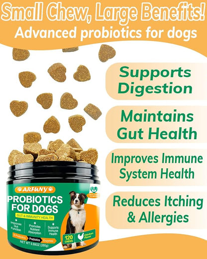 Probiotics Chews for Dogs with Prebiotic & Digestive Enzymes,Support Gut Health, Digestion, Immunity, Relief Seasonal Allergies, Diarrhea, Constipation (Chicken Flavor / 120 Chews)