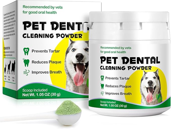 Dog Dental Powder, Teeth Cleaning Powder for Dogs, Dental Care for Dog Teeth Breath Freshener, Plaque & Bad Breath Off Powder Dog, Dog Breath Freshener for Small, Medium, Large Dogs 30g