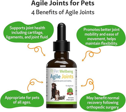 Pet Wellbeing Agile Joints for Dogs - Vet-Formulated - Joint Health, Mobility, Ease of Movement - Natural Herbal Supplement 2 oz (59 ml)