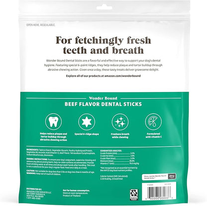 Amazon Brand - Wonder Bound Beef Flavor Dental Sticks for Tiny Dogs (5-20 lbs), 6-Ridge Shape for Plaque & Tartar Control, Freshens Breath, Formulated with Vitamin C, 108 Count (Pack of 1)