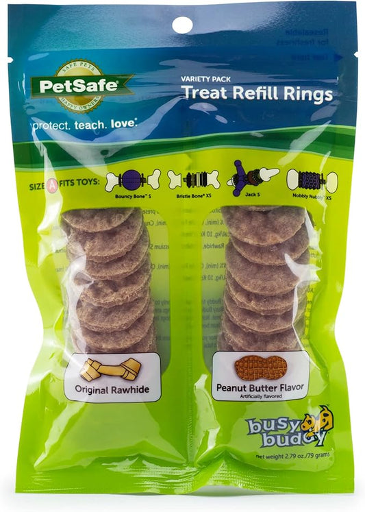 PetSafe® Rawhide Treat Ring Refills, Variety Pack, Size A, Original Rawhide and Peanut Butter Flavor, Replacement Treats Busy Buddy Treat Ring Holding Toys
