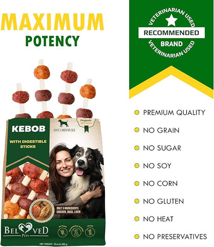 Beloved Pets Kabobs Dog Treats with Duck & Chicken Human Grade Meat - All Natural Pet Dried Snacks Rawhide - Free & Grain Free Long Lasting Chews for Large & Small Dogs - Supports Healthy Teeth