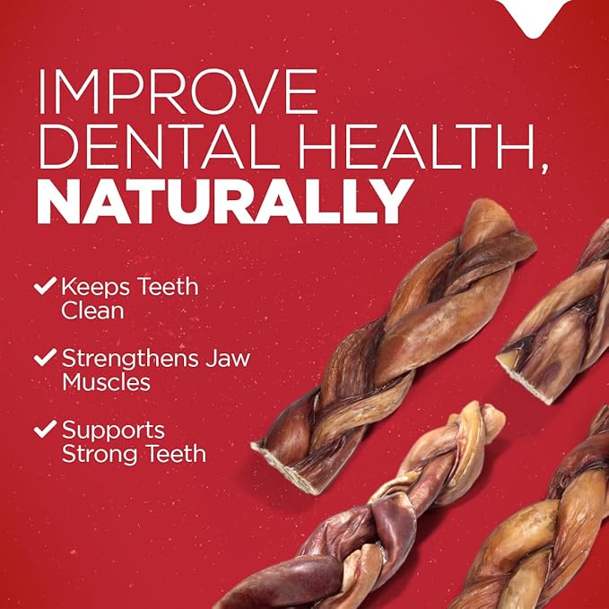 Natural Farm Braided Power Bully Sticks Dog Chews (12”, 10-Pack), 2-in-1 Power Chews: Premium Beef Cheek Wrapped in Beef Pizzle, Braided Together for a Very Long Lasting Chew, Great for Large Dogs