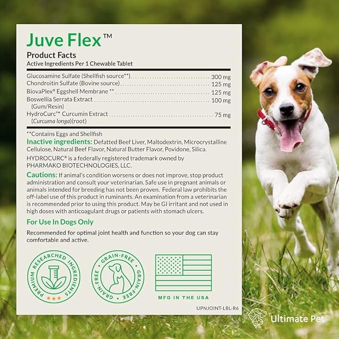 Ultimate Pet Juve Flex, Hip and Joint Soothing Support Supplement for Dogs, Cartilage, Collagen and Stiffness Support, 30 Chewable Tablets