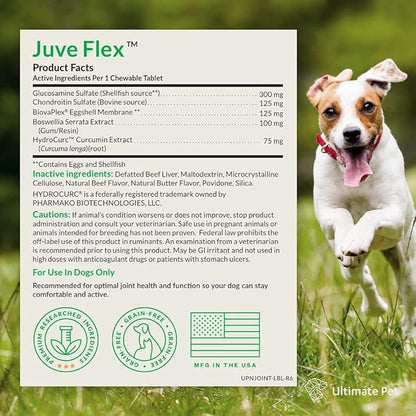 Ultimate Pet Juve Flex, Hip and Joint Soothing Support Supplement for Dogs, Cartilage, Collagen and Stiffness Support, 30 Chewable Tablets