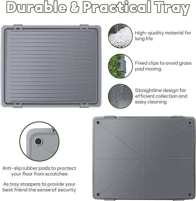 Dog Grass Pad with Tray: Reusable Training Pad with 3-Pack Replaceable Artificial Grass - Quick Absorbent Indoor Portable Dog Patio Potty, Washable Pee Pad for Small Medium to Large Dog, 22"x18" Grey