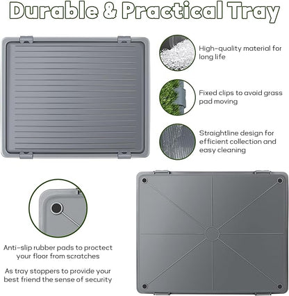 Dog Grass Pad with Tray: Reusable Training Pad with 3-Pack Replaceable Artificial Grass - Quick Absorbent Indoor Portable Dog Patio Potty, Washable Pee Pad for Small Medium to Large Dog, 22"x18" Grey