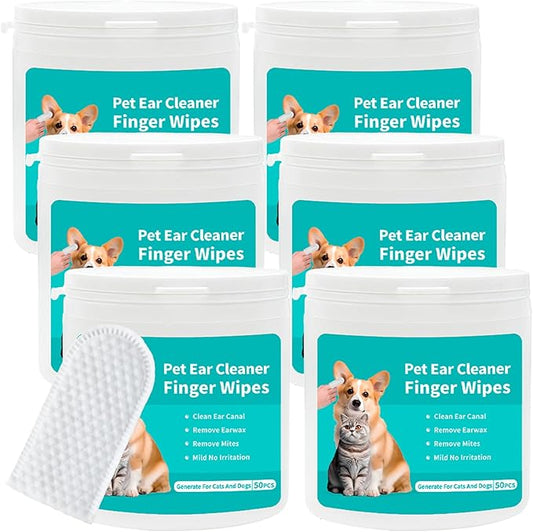 150 Count Ear Finger Wipes for Dogs and Cats Teeth Cleaning Wipes Eyes Wipes Pet Grooming Wipes Set for Removing Ear Wax Debris Dirt and Stop Smelly Itchy