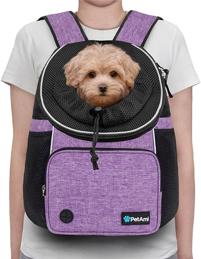 PetAmi Dog Front Carrier Backpack, Adjustable Dog Pet Cat Chest Carrier Backpack, Ventilated Dog Carrier for Hiking Camping Travel, Small Medium Dog Puppy Large Cat Carrying Bag, Max 15 lbs, Purple