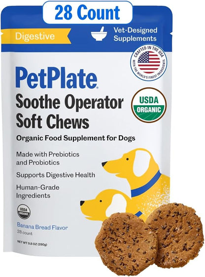 PetPlate Digestive Soft Chews for Dogs, Made with Prebiotics & Probiotics, USDA Organic Supplement, Grain-Free, Human-Grade, Pet Supplies, (Pack of 1, 9.8 Ounce)