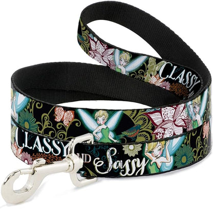 Buckle-Down Pet Leash - Tinker Bell Floral Collage CLASSY AND SASSY - 6 Feet Long - 1" Wide