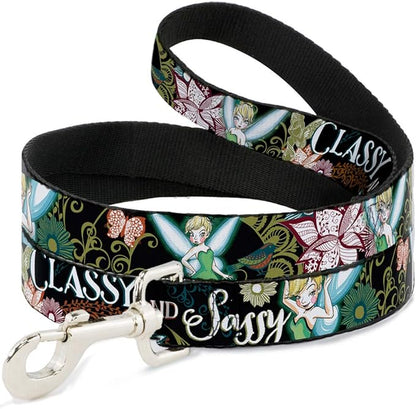 Buckle-Down Pet Leash - Tinker Bell Floral Collage CLASSY AND SASSY - 4 Feet Long - 1" Wide
