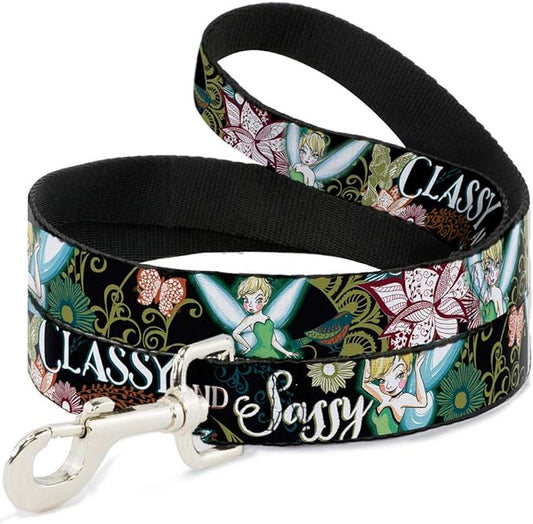 Buckle-Down Pet Leash - Tinker Bell Floral Collage CLASSY AND SASSY - 4 Feet Long - 1" Wide