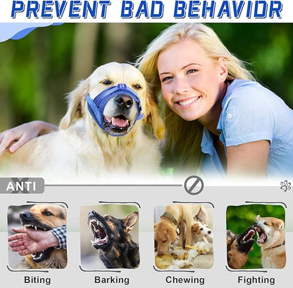 Dog Muzzle Soft Air Mesh Muzzle for Large Dogs, Adjustable Pet Muzzle for Small Medium Dogs to Drink Normally, Breathable Reflective Muzzle for Dogs to Prevent Biting Barking(Blue,L-7)