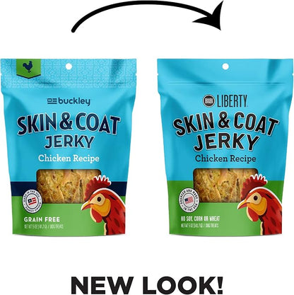 BIXBI Liberty Skin & Coat Support Chicken Jerky Dog Treats 5 oz - USA Made, Grain Free, Antioxidant Rich to Support Shiny, Full Bodied Coats