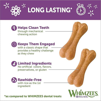 WHIMZEES by Wellness Rice Bone Natural Dog Dental Chews, Long Lasting Treats, Freshens Breath, For Dogs 25-60 lbs, 9 count