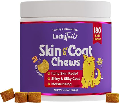 LuckyTail Wild Alaskan Salmon Oil for Dogs Skin and Coat Chew - Biotin, Flaxseed Oil, Coconut Oil for Dogs - Omega 3, 6, 9 for Dogs - Zinc Supplements for Dogs - 180 Soft Chews