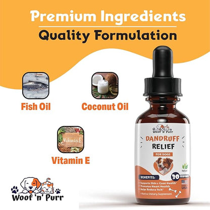 Natural Dog Dandruff Treatment - Supports a Health Skin & Coat, & Dandruff Relief - Dog Dry Skin - Dog Dry Skin Treatment - Dog Skin and Coat Supplement - Skin and Coat Supplement for Dogs - 1 fl oz