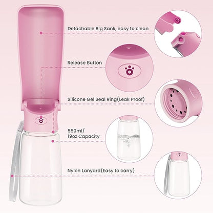 Portable Dog Water Bottle Dispenser [Leak Proof & Foldable] Dog Travel Water Bottle Bowl Accessories for Small Medium Large Dogs Pet Water Bottles for Dogs Walking Outdoor Hiking Travel 19OZ