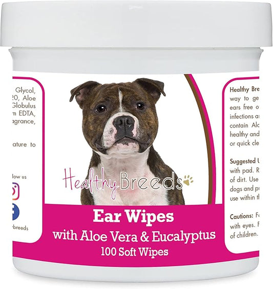 Healthy Breeds Staffordshire Bull Terrier Ear Cleaning Wipes with Aloe & Eucalyptus for Dogs 100 Count