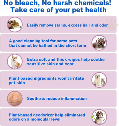 DR.EASY Pet Wipes for Dogs and Cats, Cleans Ears, Face, Butt, Body and Eye Area – Convenient, Ideal for Home or Travel (Lavender-4)