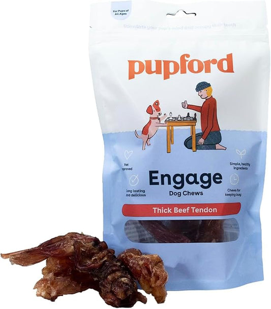 Pupford Beef Tendon Chews for Dogs | Cleans Teeth, Teaches Proper Chewing & Contains Glucosamine to Help Joints | Extra Thick, Long-Lasting, Natural Ingredients, Low Calorie (Thick, 5 Count)