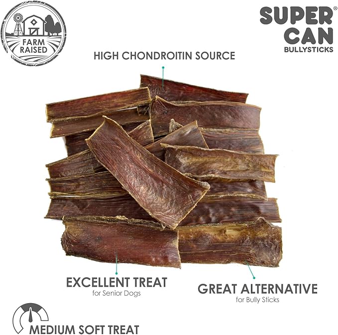 SUPER CAN BULLYSTICKS Supercan 6" Beef Gullet Strips for Dogs 100% Natural Beef Sticks for Dogs | All Natural Dental Treats for Dogs Healthy Hips and Joints, Softer Than Bully Sticks
