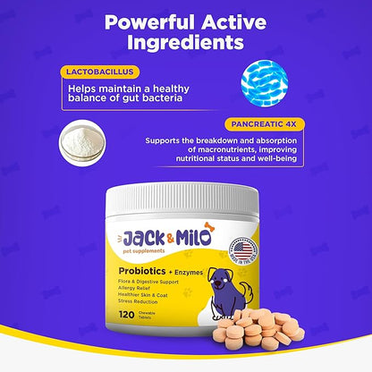 Jack & Milo - Dogs Supplement Kit - Turmeric Anti Inflammatory Hip and Joint + Organic Cranberry UTI Incontinence + Allergy, Digestive & Immune Support Probiotic - 120 Tablets x 3