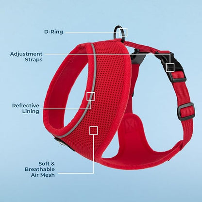 Aerolite No Pull Mesh Dog Harness with Lightweight, Soft, Breathable Chest Coverage, Reflective Stitching, and Adjustable Straps for Walking, Running, Training, Heavy Duty and Durable - Red, L