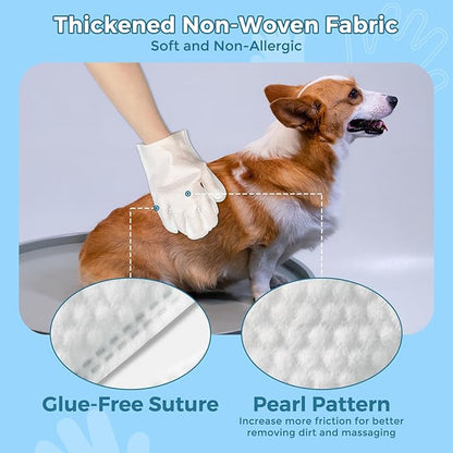 Pet Bathing Wipes for Dogs & Cats, Cleaning & Deodorizing Grooming Gloves, Nourish Fur Glove Wipes for Daily Care and Traveling, Rinse Free，4 Pack, 24 PCS