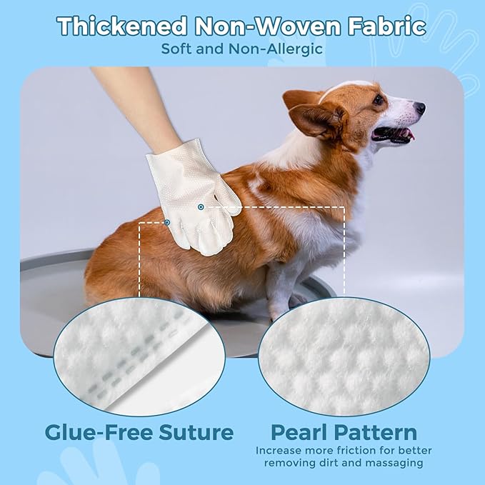 Pet Bathing Wipes for Dogs & Cats, Cleaning & Deodorizing Grooming Gloves, Nourish Fur Glove Wipes for Daily Care and Traveling, Rinse Free，3 Pack, 18 PCS