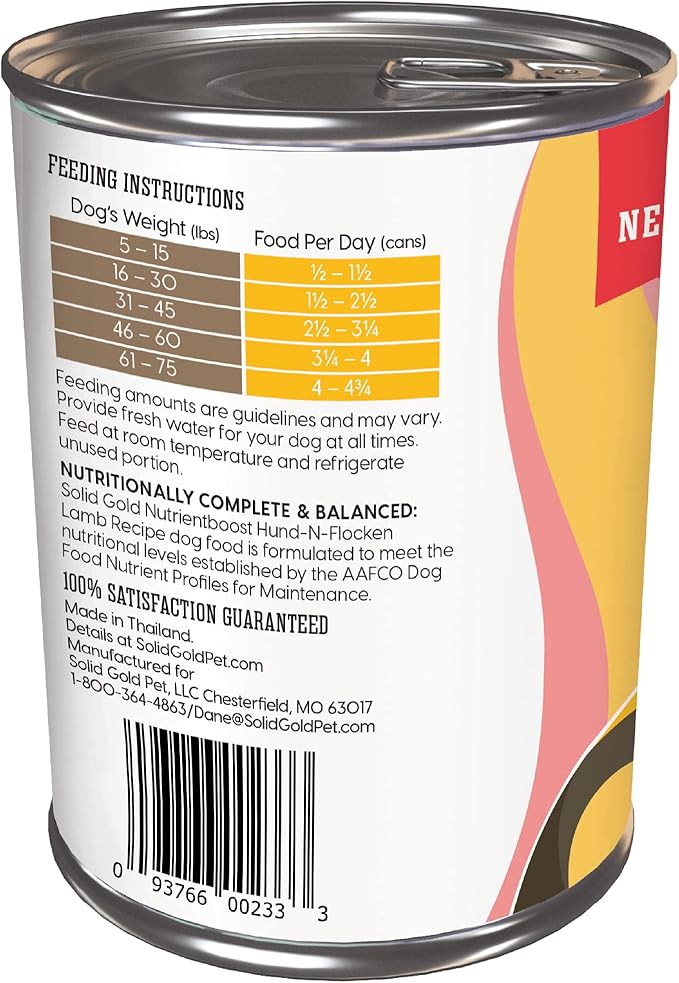 Solid Gold Canned Dog Food for Adult & Senior Dogs - Nutrientboost Hund-N-Flocken Made with Real Lamb and Healthy Whole Grains - High Calorie, High Protein Wet Dog Food - 6ct/12.5oz Cans