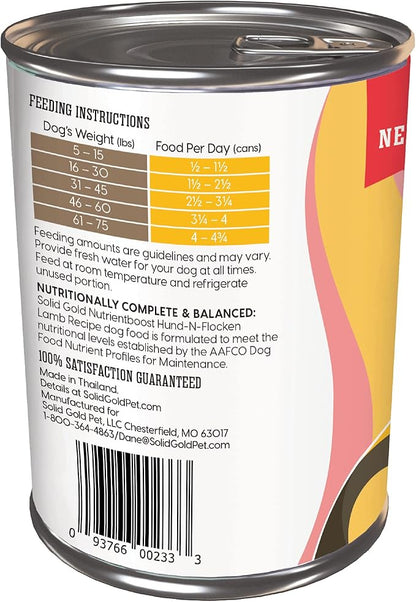 Solid Gold Canned Dog Food for Adult & Senior Dogs - Nutrientboost Hund-N-Flocken Made with Real Lamb and Healthy Whole Grains - High Calorie, High Protein Wet Dog Food - 6ct/12.5oz Cans