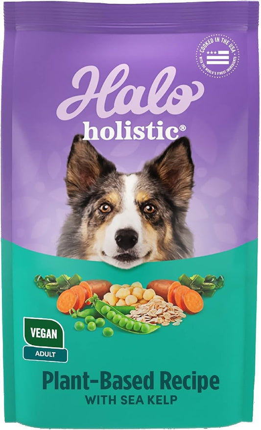 Halo Holistic Plant-Based Recipe with Kelp, Complete Digestive Health, Vegan Dry Dog Food Bag, Adult Formula, 10-lb Bag