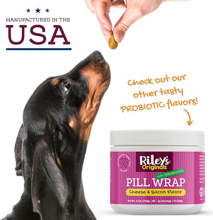 Riley's Pill Wrap for Dogs with Probiotics - Delicious Bacon Flavored Pill Paste for Dogs - Wrap Pills, Capsules, & Tablets in a Pocket or Pouch to Mask The Taste & Make Medication Time Fun - 4.2 oz