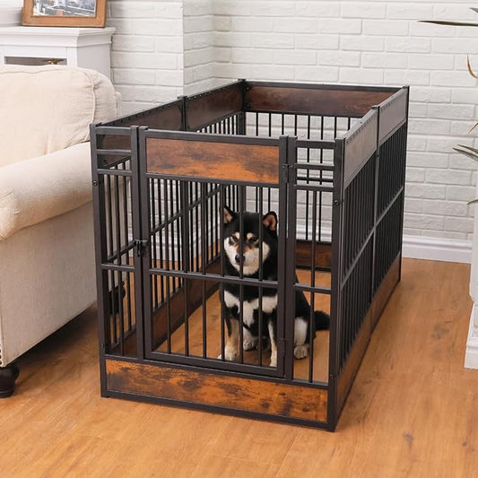 Dog Fence Heavy Duty Exercise Pen Safe and Sturdy,31"- 63" Inch Extendable,31.5" Height,Easy Assemble,Single Door,Outdoor Indoor pet playpen (Rustic Brown)