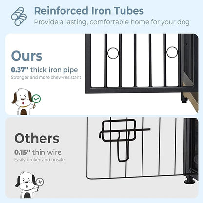 70.86'' Dog Crate Furniture Large Breed TV Stand with Cushion & Double Rooms,Wooden Dog Kennel Dog Crate End Table with Removable Divider for Large Medium Dogs, Grey