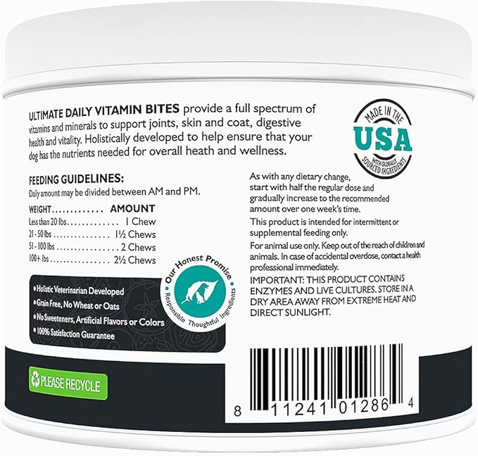 Only Natural Pet Ultimate Daily Vitamins - Complete Multivitamin Supplement for Dogs Balanced Health & Vitality - Senior Small & Large Canine Food Immune Digestive Support -60 Soft Chews (Pack of 1)