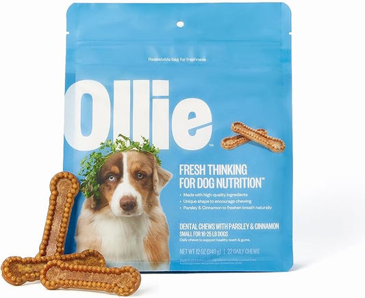 Ollie Dental Chews for Dogs Small - Dog Breath Treats - Dog Teeth Cleaning Treat -Dental Sticks for Dogs - Fresh Breath for Dogs - Dental Treats for Dogs - Dog Dental Care - 12 Oz.