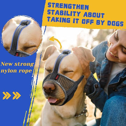 Dog Muzzle, Air Mesh Breathable Muzzle for Medium Large Sized Dogs to Anti & Prevent Biting Barking, Soft Grooming Muzzle for German Shepherd Dog with Reflective & Adjustable Strap(Black-S