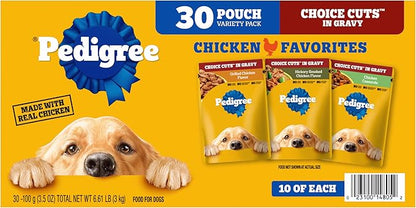 Pedigree Choice Cuts in Gravy Adult Soft Wet Dog Food Variety Pack, 3.5 oz Pouches, 30 Count