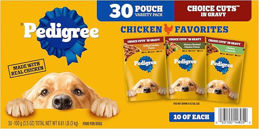 Pedigree Choice Cuts in Gravy Adult Soft Wet Dog Food Variety Pack, 3.5 oz Pouches, 30 Count