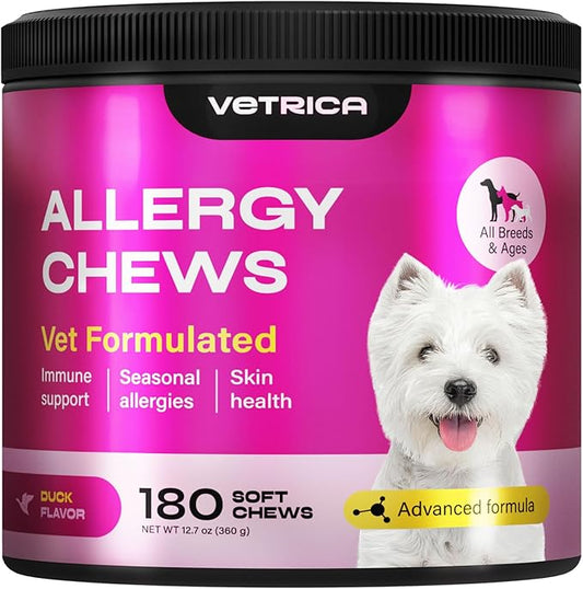 Dog Allergy and Itch Relief Duck-Flavored Chewables - Dog Supplement for Environmental, Seasonal & Food Allergies - Itch Prevention Soft Chews