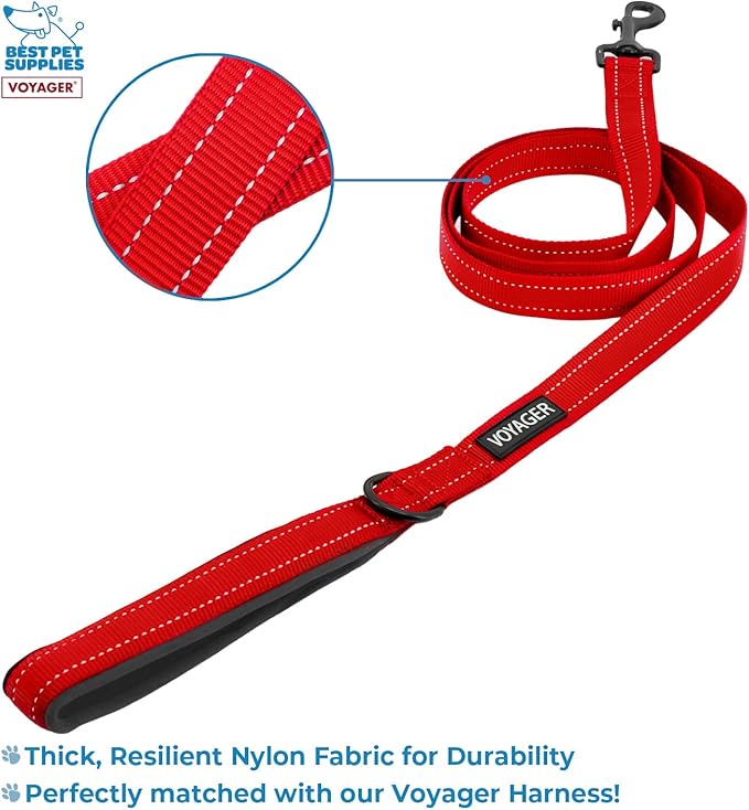Voyager Step-in Lock Dog Harness w Reflective Dog Leash Combo Set with Neoprene Handle 5ft - Supports Small, Medium and Large Breed Puppies/Cats by Best Pet Supplies - Red, XS