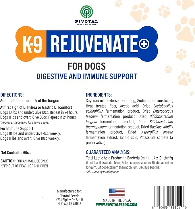 K9 Rejuvenate+ Canine Oral Paste (60g Oral Syringe, Pack of 1) Digestive and Immune Support for Dogs - Dog Supplements for Digestion