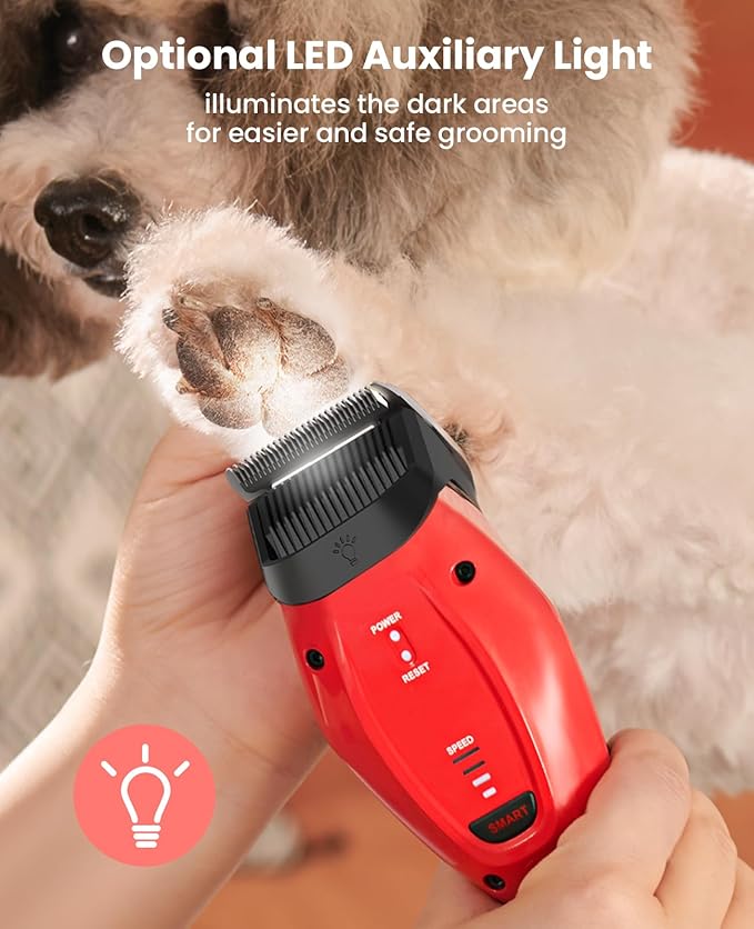 DOG CARE Smart Dog Clippers for Grooming with 3 Speeds, Auxiliary Light, Cordless Professional Dog Grooming Clippers, Low Noise Rechargeable Heavy-Duty Pet Hair Shaver for Dog Cat 2024 Upgraded